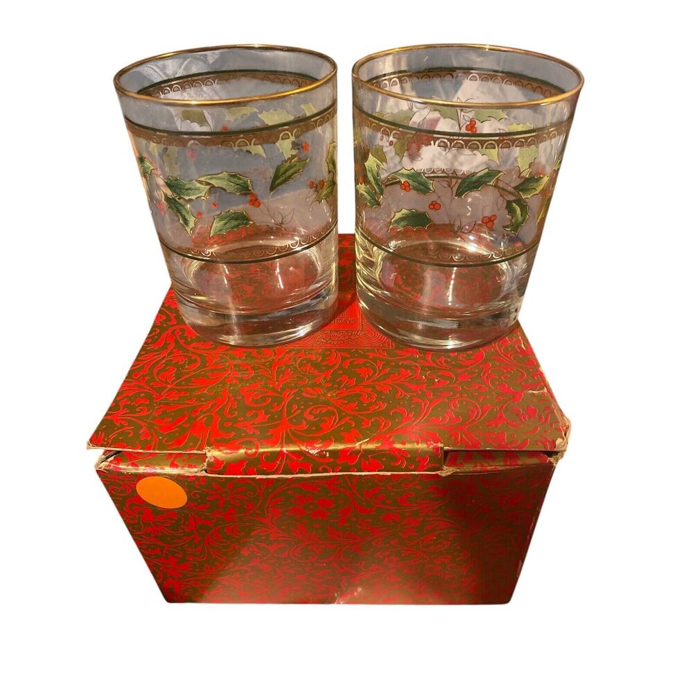 Vtg Set of 4 Double Old Fashioned Glasses By JG Durant NEW Holiday Barware